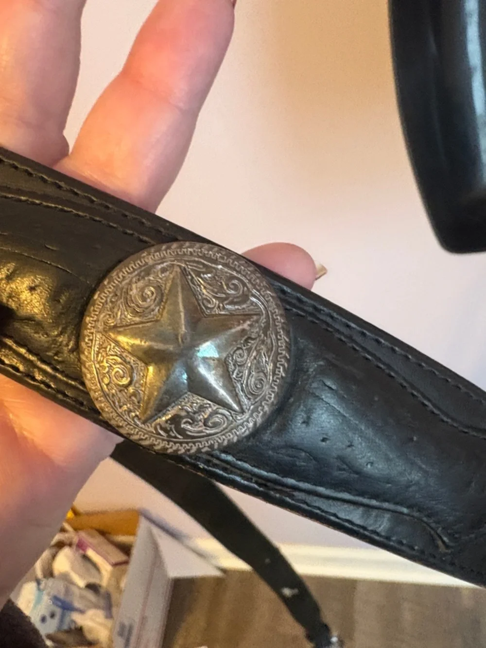 Justin’s Vintage 1993 Black Leather Western Sheriff Star Badge Belt